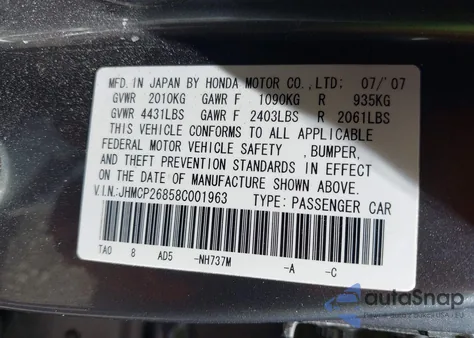 2008 Honda Accord 2.4 Ex-L z USA, uszkodzony, nr VIN JHMCP26858C001963